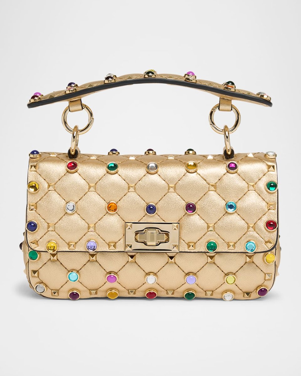 Quilted Laminated Leather Rockstud Shoulder Bag